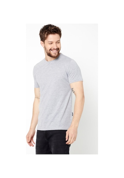 COMEOR Erkek Gri Slim Fit Pamuklu Kısa Kollu Bisiklet Yaka T-shirt Gri