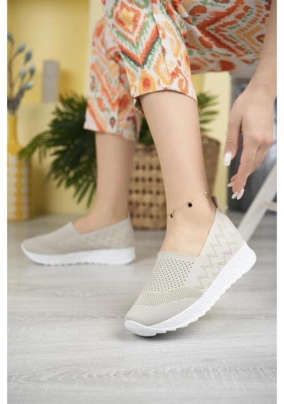 Nesil Shoes Aky 055 Krem Triko Yazlık Kadın Ayakkabı-krem Krem