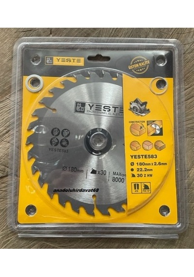 Yeste 180mm Elmas Testere Sunta Mdf Ahşap Kesme Testeresi 30 Diş Göbek 22,2mm
