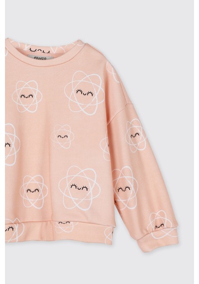 Panço Kız Çocuk Desenli Sweatshirt Somon