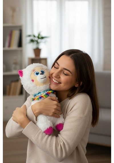 Büyük Boy Yumuşak Peluş Lama Oyuncak - Yumuşacık Uyku Arkadaşı Fularlı Lama 35 Cm Beyaz