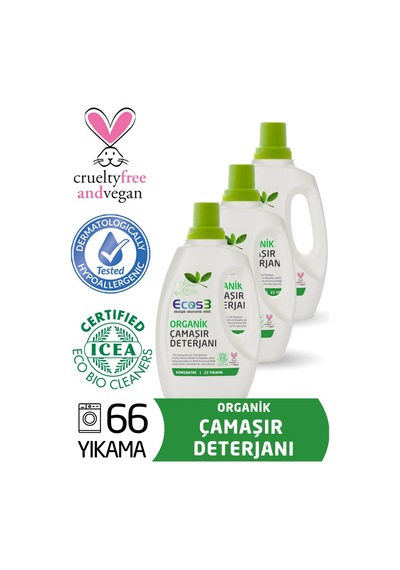 Ecos3 Organik Sıvı Çamaşır Deterjanı 22 Yıkama 3 x 750 ML