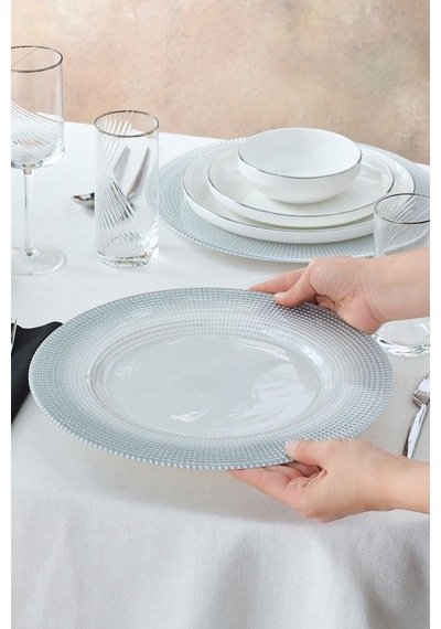 Karaca Home Marisa Yuvarlak Supla Simli Gümüş Beyaz 33 Cm Gümüş