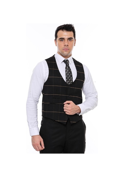 Wessi Ekoseli Siyah V Yakalı Yelek 001