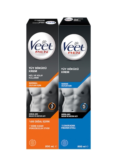 Men Erkeklere Özel Tüy Dökücü Krem Hassas Ciltler 200ml + Normal Ciltler Tüy Dökücü Krem 200 Ml