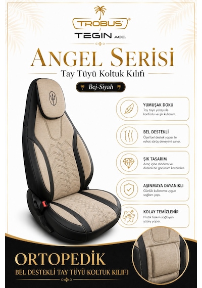 Seat Leon 2005 Ve Sonrası Uyumlu Angel Serisi Tay Tüyü Koltuk Kılıfı Bej Siyah