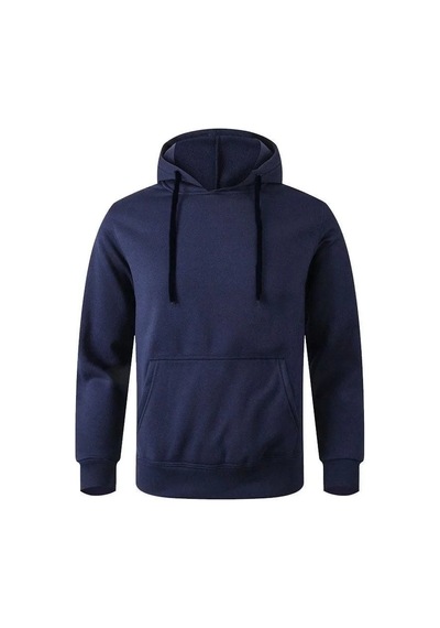 Erkek 3 İplik Pamuklu Kapüşonlu Cepli Hoodie Sweatshirt - Lacivert