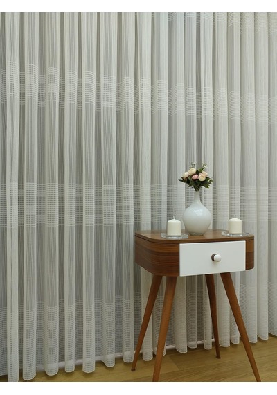 Enine Çizgili Tül Perde, 350x260, Sık Pile, 1/3 Çok Renkli