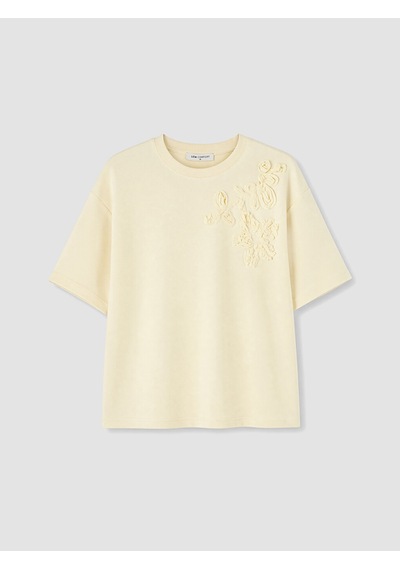 Lcw Comfort Sarı Soft Touch Çiçek Aplikeli Bluz