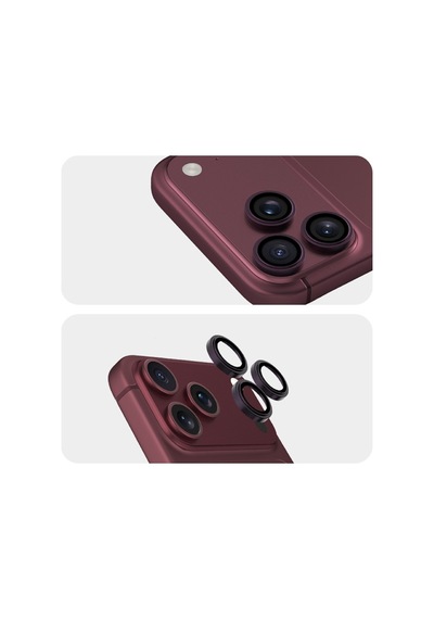 Apple Uyumlu iPhone 18 Pro Max Youngkit Alloy  Parlama Önleyici Kamera Lens Koruyucu Aparatlı Bordo