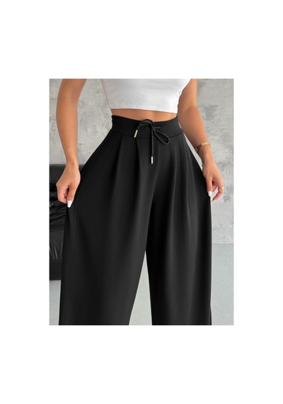 Gugus Kadın Modal Kumaş Şalvar Trend Model Paça Ve Bel Detaylı Rahat Kesim Eşofman Siyah