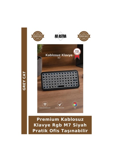 Premium Kablosuz Klavye Rgb M7 Siyah Pratik Ofis Taşınabilir