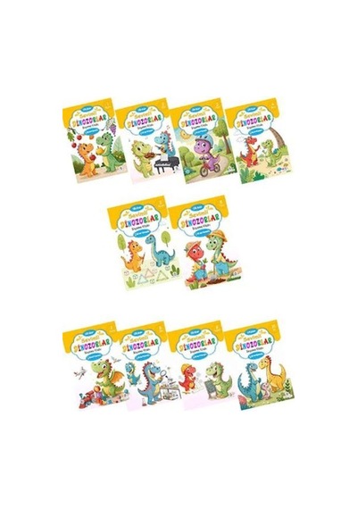 Sevimli Dinozorlar Boyama Kitabı Sticker Çıkartmalı 10 Kitap Set