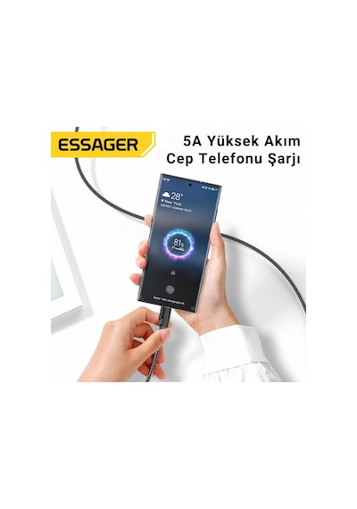 Essager 1 Metre Pd 100w Süper Hızlı Type C To Type C Şarj Data Kablosu, E-marker Çipli Akıllı Şarj Kablosu