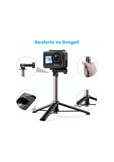 Akaso 60 Cm Uzatılabilir Selfie Çubuğu Ve Tripod Standı Aksiyon Kamera Aksesuarı Siyah
