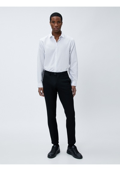 Koton Spor Gömlek Geometrik Detaylı Klasik Yaka Slim Fit Non Iron Beyaz Desenli 4wam60015hw 4WAM60015HW0D0 Beyaz