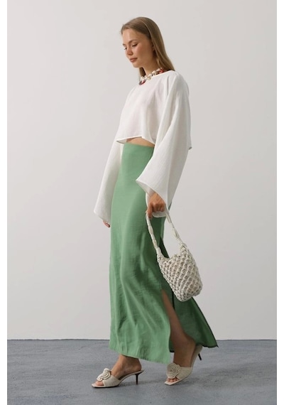 Defymoda Yarasa Kollu Crop Bluz - Beyaz Beyaz