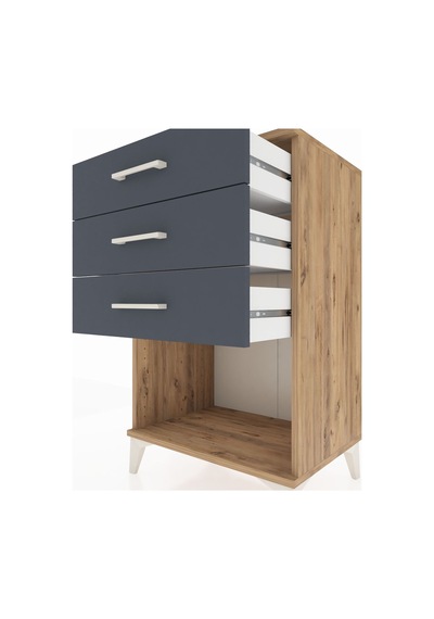 Hyperion Komodin 3 Çekmeceli 60x44x96 Çam-antrasit Çam