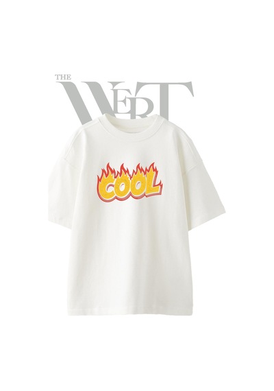 Thewert Cool Alevli Tasarım Baskılı Ünisex Beyaz Oversize T-shirt