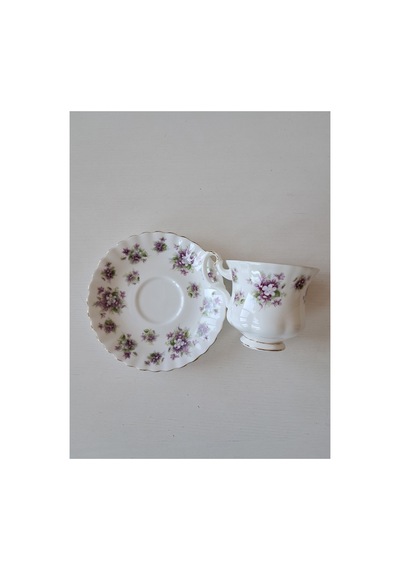 Sweet Violets Bone China Antika Duble Boy Porselen Kahve Fincanı Ve Tabağı 2 Parça 120 Ml Menekşe