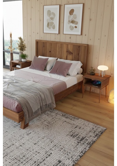 Hüma Dikey Başlıklı Masif Ahşap Karyola Ve 2 Adet Ceviz 100x200