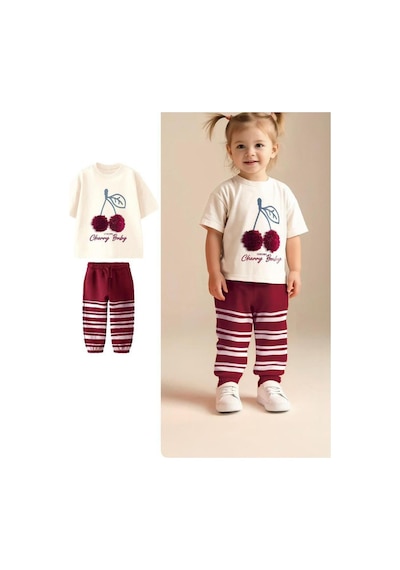 My Kids Wear Renkli Desenli Çocuk Alt Üst Takım Ekru