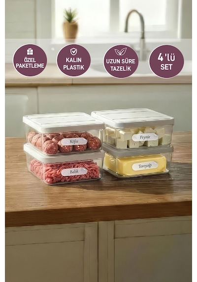 Selka Home 4 Adet 0.5 Lt. Nora  Organizer Buzdolabı Buzluk Düzenleyici Saklama Kabı