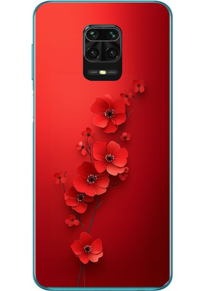 Redmi Note 9s Uyumlu Kırmızı Kardelenler Baskılı Silikon Kılıf Renkli