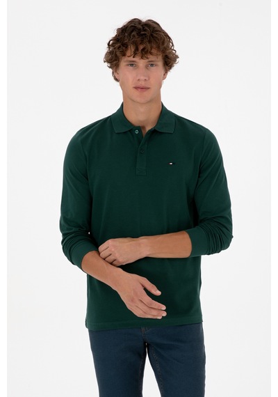 U.S. Polo Assn. Erkek Regular Fit Polo Yaka Koyu Yeşil Basic Sweatshirt 50315941-VR079