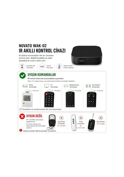 Tuya Uyumlu Dahili Sıcaklık Ve Nem Sensörlü Wifi Ir Kumanda Wak-02p