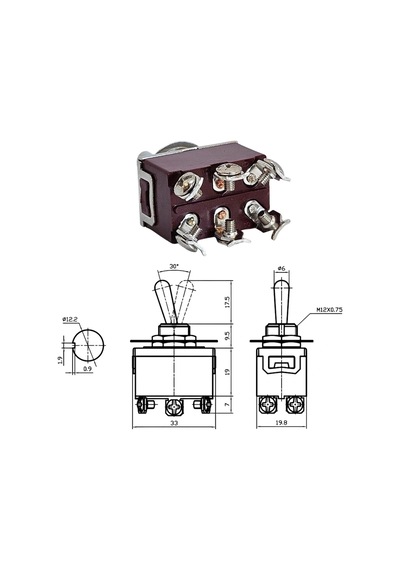 Ic-160 Toggle Switch Mom-off-mom Ø12mm 6p Kn3c-223