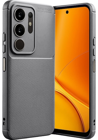 Vivo Y29 4g Uyumlu Kılıf Karbon Tasarım Kamera Korumalı Silikon Telefon Kılıfı Kapak Gri