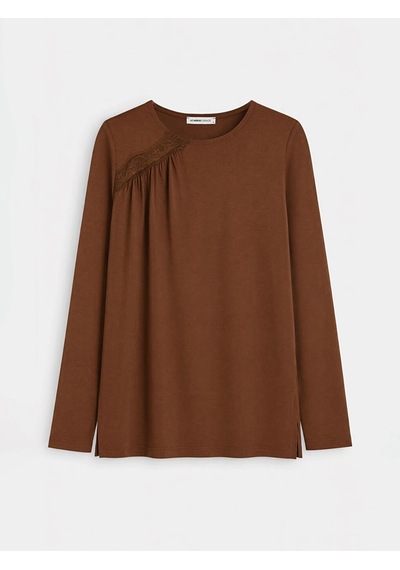 LC Waikiki Lcw Grace Kahverengi Bisiklet Yaka Dantel Detaylı Bluz Brown