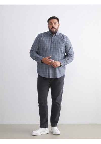 Lcwaıkıkı Classic Gri Regular Fit Uzun Kollu Ekose Poplin Erkek Gömlek