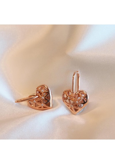 Kalp Tasarım Zirkon Taşlı Rose Gold Kaplama Gümüş Küpe Gümüş