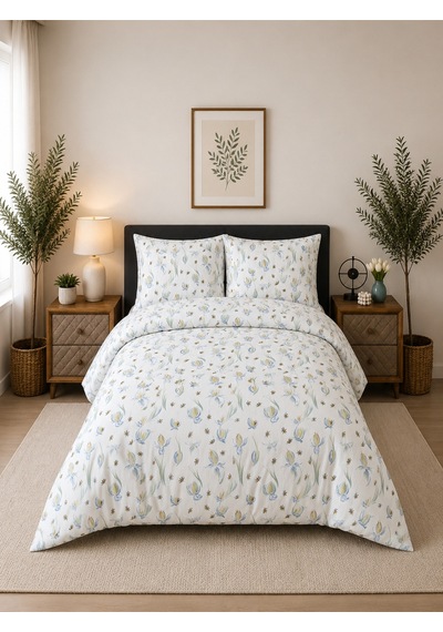 Çift Kişilik Nevresim Takımı %100 Pamuk 200x220 Lastikli Çarşaflı 160x200 Haki