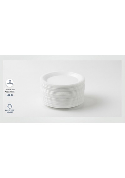 Şahin Köpük Tabak 20 Cm Yuvarlak Açık, Mod 33 Servis Tabağı 100'lü Paket