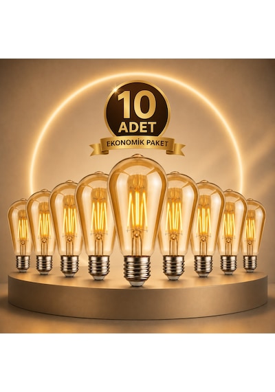 St6 Led Filament Ampul 6w 2700k Amber Cam Sarı Işık 600 Lümen 10lu