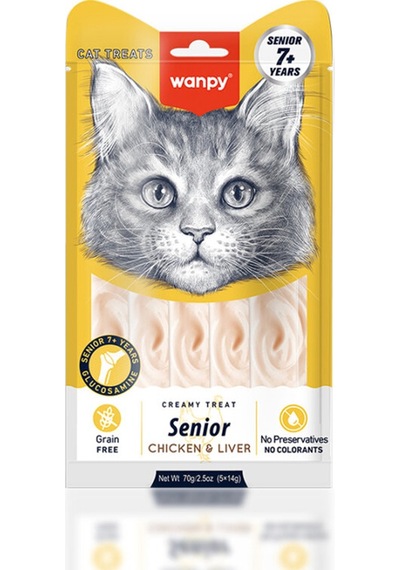 Wanpy Senior +7 Tavuklu Ciğerli Krema Kedi Ödülü 5x14 Gr