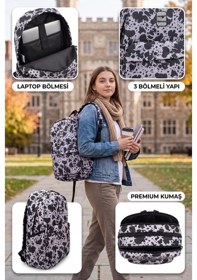 Novabag Laptop Bölmeli 3 Gözlü Ergonomik Okul Ve Günlük Sırt Çantası Ortaokul Lise Üniversite Ge... Çok  Renkli