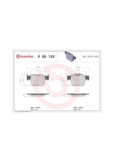 Mercedes Glc 250d Arka Fren Balatasi 2015-2019 Brembo P50133