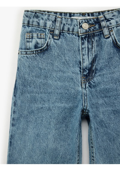 Koton Pamuklu Cepli Beli Ayarlanabilir Lastikli Jean Pantolon Orta İndigo 6skb40011td