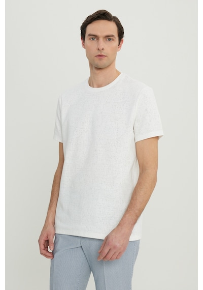 Altınyıldız Classıcs Erkek Ekru Pamuklu Slim Fit Bisiklet Yaka Jakarlı Esnek Tişört