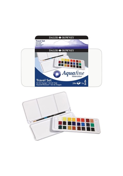 Daler Rowney Aquafine Travel Set Sulu Boya Seti 24 Renk Plastik Kutu Çok Renkli
