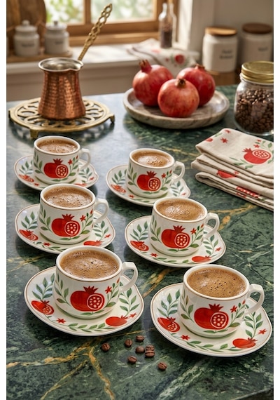 Acar Nar Desenli 6 Kişilik Kahve Fincanı Takımı 90 Ml 09502 Beyaz