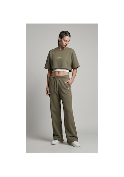 Woneagle Kadın Haki Crop Kısa Kollu Tshirt Ve Geniş Paça Alt 2'li Eşofman Takımı Haki Haki