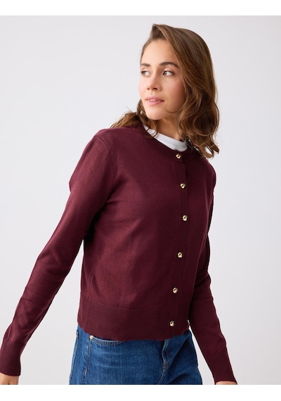 Jimmy Key Bordo Parlak Düğme Detaylı Yuvarlak Yaka Triko Hırka 5ww105220562