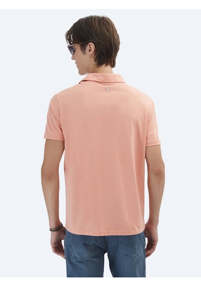 Kip Somon Düz Polo Yaka %100 Pamuk T-shirt Somon