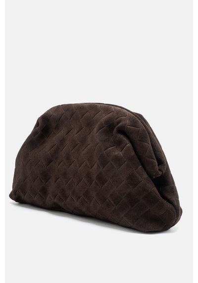 Dericlub Althea Kadın Örgü Desenli Clutch El Çantası Gerçek Süet Deri Kahverengi