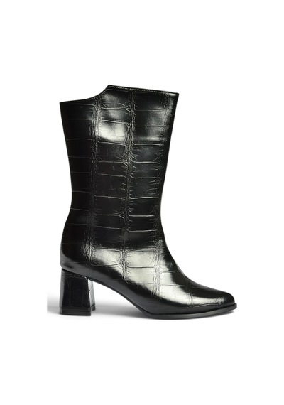 Fox Shoes Z758292511 Siyah Kroko Baskılı Kalın Topuklu Kadın Bot
